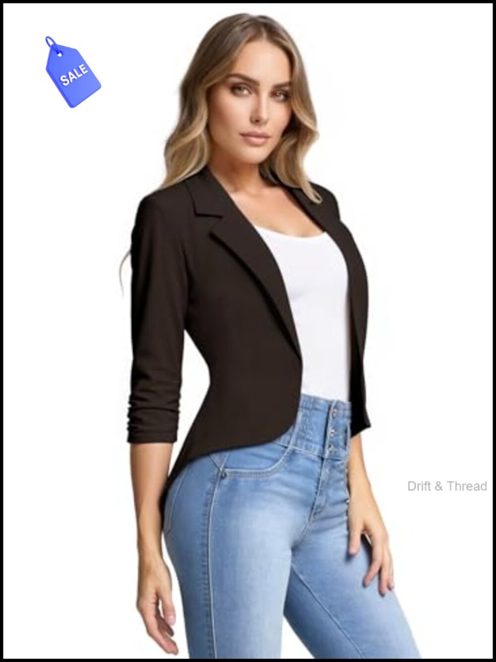 High Low Hem Open Front Blazer Lightweight Ponte de Roma Office Jacket